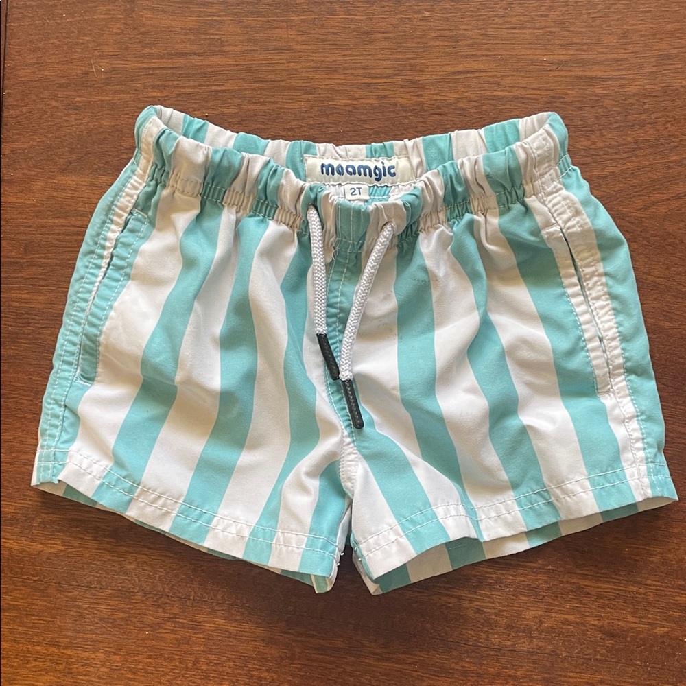 Moamgic Kids Swim Trunks - Blue and White Stripes